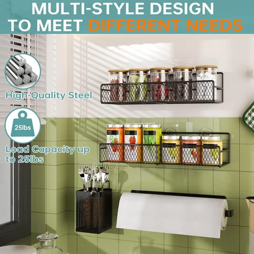 Miniatura 4 de DTUQYX Estante para especias montado en la pared, paquete de 6: 100% metal y adhesivo fuerte para organización de especias para armario