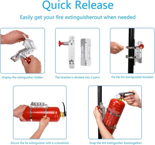 Miniatura 7 de Soporte universal para extintor de incendios, barra antivuelco de liberación rápida de aluminio, soporte para extintor de incendios con 8 Negro