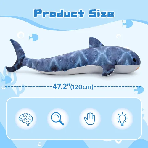 Miniatura 5 de Tezituor Tiburón ballena gigante de 4 pies de peluche, peluche de tiburón en forma de S para niños y niñas, almohada de cuerpo de tiburón ballena