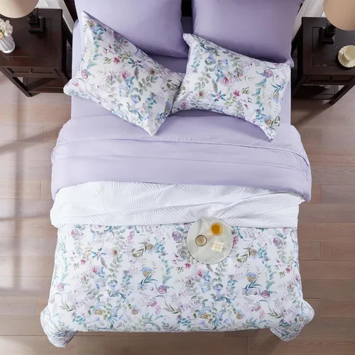 Miniatura 4 de Juego de edredón de 3 piezas para todas las estaciones, ultra suave, ligero, alternativo, reversible, floral, con edredón, fundas de almohada