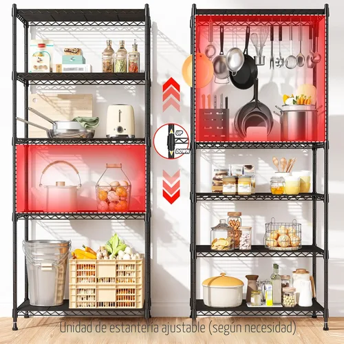 Miniatura 8 de Romorgniz Estantería de 5 niveles de 1010 libras, estantes de alambre ajustables, estantería de metal, estante de almacenamiento para cocina