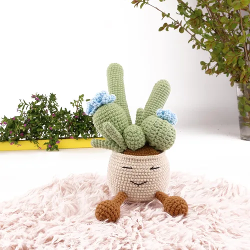 Miniatura 6 de Plantas de cactus de ganchillo a mano, plantas suculentas simuladas en macetas con flores tejidas de lana para el día del padre, día de la madre