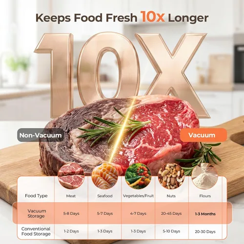 Miniatura 5 de Sellador al vacío para alimentos, mantiene alimentos frescos hasta 10 veces más, inalámbrico, recargable, succión para almacenamiento