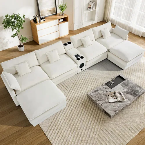Miniatura 30 de Sofá modular de nube en forma de U de 162.6 pulgadas, sofá seccional para sala de estar, moderno sofá de nube de terciopelo de gran tamaño con Gris