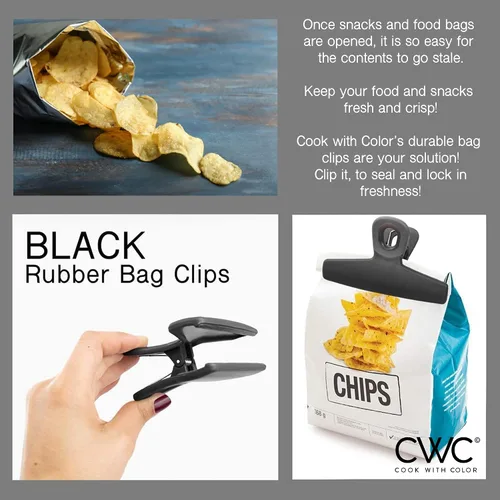 Miniatura 5 de COOK WITH COLOR Clips para alimentos – Clips anchos y resistentes, clips grandes para bolsas para almacenamiento de alimentos con agarre hermético