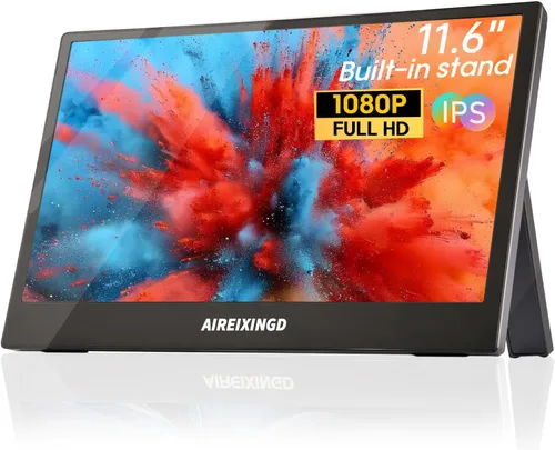 Monitor portátil de 11.6 pulgadas, 1080P FHD pesa 15.87 oz, monitor portátil para laptop con soporte integrado, compatible con tipo C/Mini HDMI,