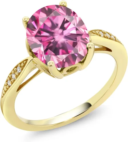 Miniatura 74 de Gem Stone King Anillo de compromiso de oro amarillo de 14 quilates de 2-3 quilates con piedra preciosa ovalada de 0.394 x 0.315 in y diamantes