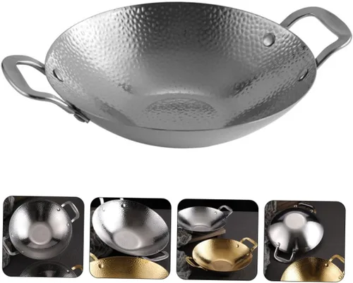 Miniatura 7 de Housoutil Tapa de olla de ramen coreano, sartén de acero inoxidable, plancha martillada, sartén para utensilios de cocina