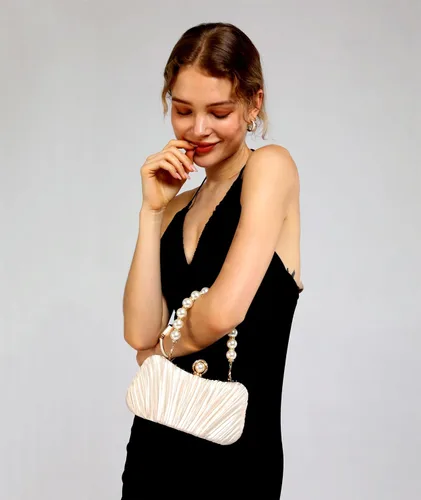 Miniatura 3 de Menurra Bolso de mano Bolso de noche de perlas de satén Bolso de mano con correa de cadena Bolso de hombro