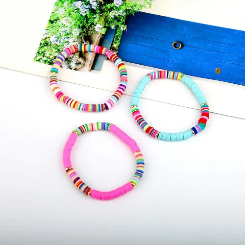 Miniatura 5 de CASDAN 14 pulseras Heishi para mujer con cuentas de disco de vinilo arco iris Srting Stack pulsera surfista cuerda elástica pulseras verano playa