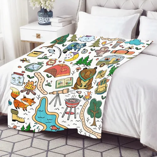 Miniatura 4 de Manta de camping para regalos para niños, manta suave para acampar, lindas mantas de franela de felpa para acampar para decoración de dormitorio