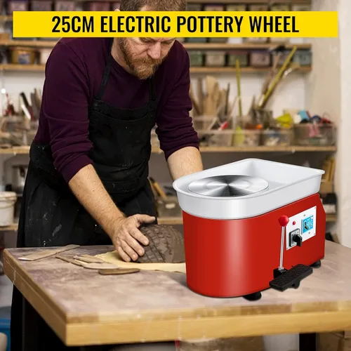 Miniatura 2 de VEVOR Rueda de Cerámica 25cm Máquina Formadora de Cerámica 350W Rueda de Cerámica Eléctrica con Pies Ajustables, Pedal de Palanca, Herramienta
