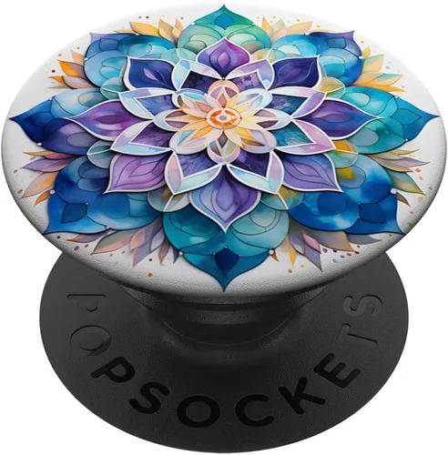 PopSockets Adhesivo PopGrip Colorido Mandala Púrpura Azul Acuarela Diseño PopSockets