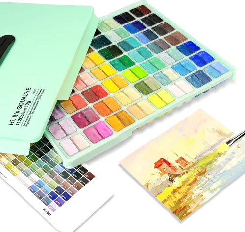 Miniatura 6 de HIMI - Juego de pintura Gouache, 112 colores x 0.42 oz, diseño de taza de gelatina doble con funda portátil, no tóxica, pintura profesional opaca