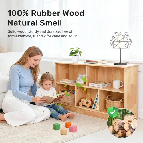 Miniatura 4 de wingyz Organizador de almacenamiento de madera, 35.5 pulgadas de largo, estante Montessori de 5 secciones para juguetes y libros, armario de madera