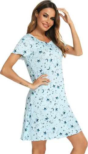 Miniatura 2 de Camisón de manga corta para mujer, con cuello redondo, con volantes, cómodo camisón