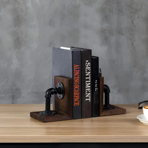 Miniatura 9 de MyGift Sujetalibros Decorativos, Sujetalibros para Estantes, Sujetalibros de Metal para Libros Pesados, Decoración de Oficina para Hombres, Tope