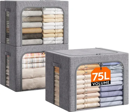 Miniatura 18 de Lifewit Contenedores de almacenamiento de ropa con marco de metal, caja de almacenamiento apilable, contenedores plegables de almacenamiento de ropa
