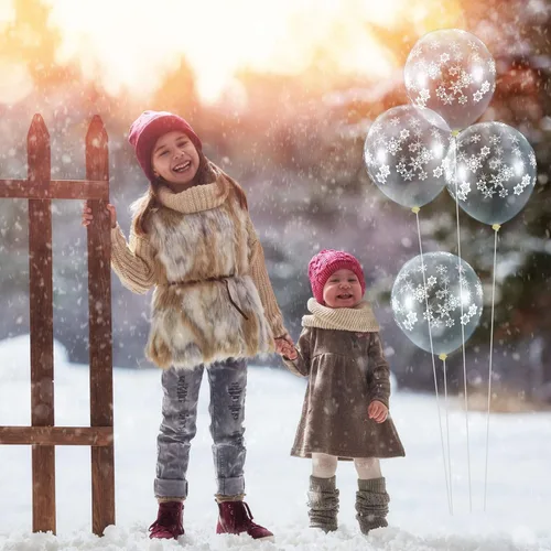Miniatura 5 de Skylety 40 globos transparentes de copo de nieve a granel, globos de látex transparentes de copo de nieve para Año Nuevo, fiestas de cumpleaños