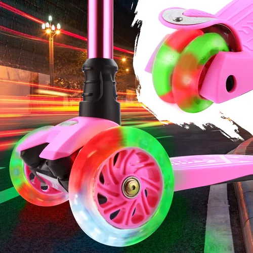Miniatura 2 de Patinete de 3 ruedas para niños de 6 a 12 años, patinete infantil con ruedas iluminadas, diseño de cubierta resistente y 4 alturas ajustables, Rosa