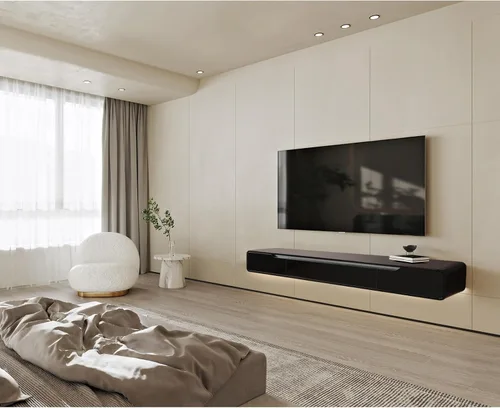 Miniatura 7 de FurniNova Soporte de TV flotante de alto brillo con 3 puertas, mueble de TV de 47'' montado en pared, consola bajo TV, estante de medios flotante