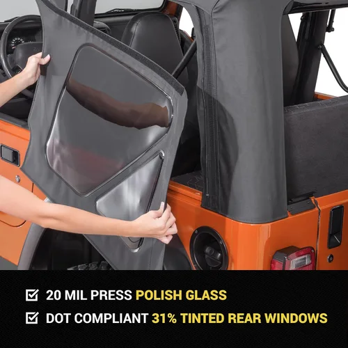 Miniatura 2 de TACTIK Solo Tejido de Reemplazo de Techo Blando - Se Ajusta a Jeep Wrangler TJ 1997-2006 - Techo Blando de Tejido a Medida con Ventana Lateral