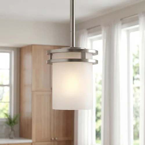 Miniatura 2 de Kichler Hendrik - Mini lámpara colgante de 1 luz con cristal de ópalo grabado satinado en níquel cepillado para cocina, isla y comedor