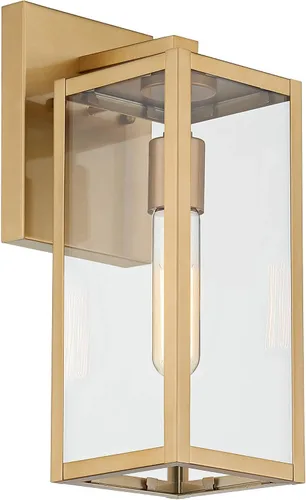 Miniatura 5 de John Timberland Titan - Moderna lámpara de pared para exteriores, marco rectangular dorado suave, paneles de vidrio transparente de 14 1/4 pulgadas