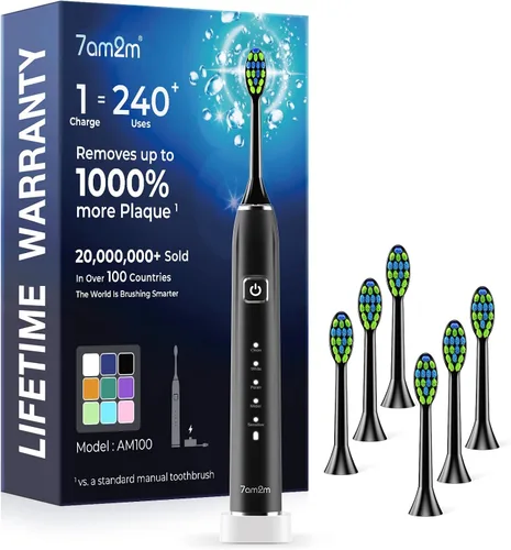 Miniatura 14 de 7AM2M Cepillo de dientes eléctrico sónico con 6 cabezales de cepillo para adultos y niños, una carga durante 120 días, carga rápida inalámbrica, 5