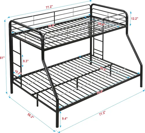 Miniatura 3 de Litera individual sobre matrimonial, litera de metal con escaleras, protector de seguridad, sin ruido para dormitorio pequeño, color negro