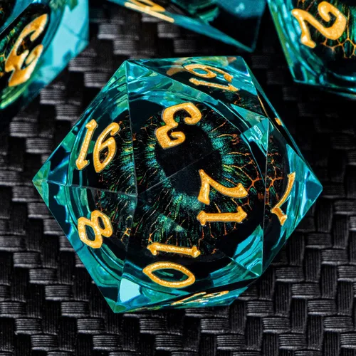 Miniatura 10 de ARUOHHA Juego de dados DND de núcleo líquido, 7 piezas de dados de resina azul afilados compatibles con juegos de rol D&D, juego de dados