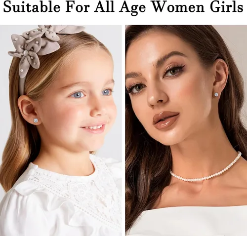 Miniatura 5 de SmileBelle 2 pares de aretes de perlas, aretes de titanio con parte trasera plana, rellenos de calcetín para mujer, aretes hipoalergénicos