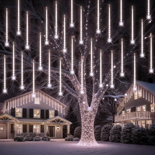 Miniatura 15 de PEMOTech Luces de lluvia de meteoritos para exteriores, 38.5 pies, 15 tubos de 11.8 pulgadas, 540 luces LED de Navidad al aire libre, luz