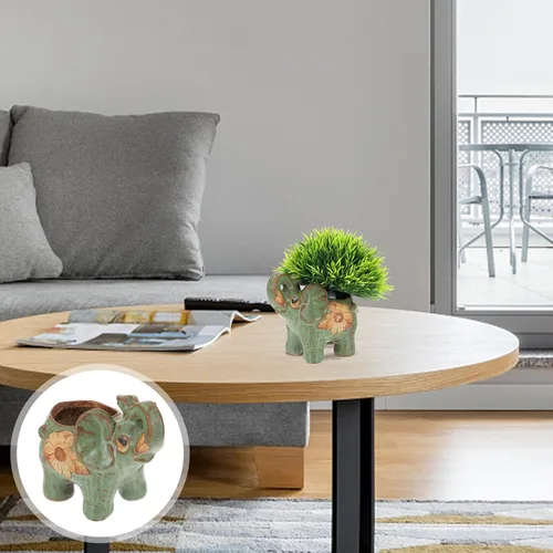 Miniatura 4 de Veemoon Maceta pequeña de cerámica con elefante, bonitas macetas de animales suculentas, soporte para plantas de aire, recipiente de cactus verde