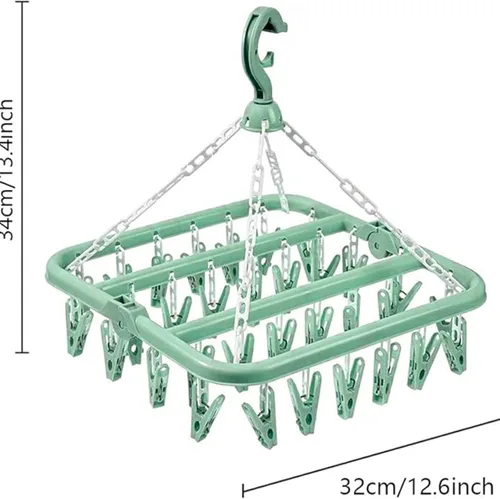 Miniatura 2 de Percha para secar ropa con 32 pinzas y percha plegable para colgar (Verde Claro)