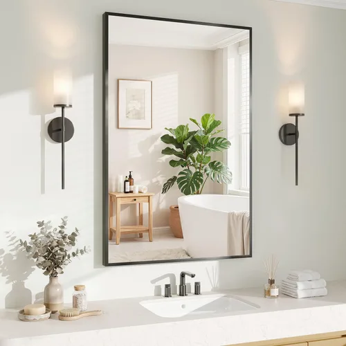 Miniatura 24 de Koonmi Espejo de pared rectangular negro, espejo de baño de 24 x 32 pulgadas, espejo de tocador con marco de aluminio para entrada, sala de estar