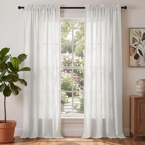 Miniatura 14 de PrinceDeco - Cortinas de lino de 63 pulgadas de largo para sala de estar, gruesas, de arpillera, con bolsillo para barra, cortinas para ventanas