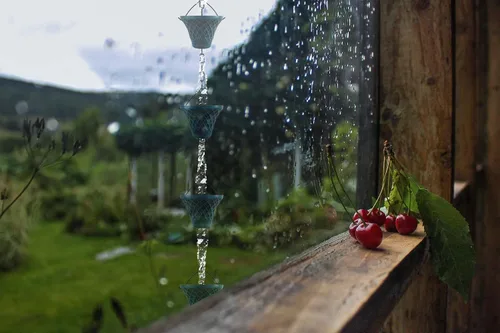 Miniatura 7 de [Actualizado] Cadenas de lluvia de hierro azul cielo (ambos lados) de 8.5 pies para canalón y barril de lluvia, cadena de lluvia chapada resistente
