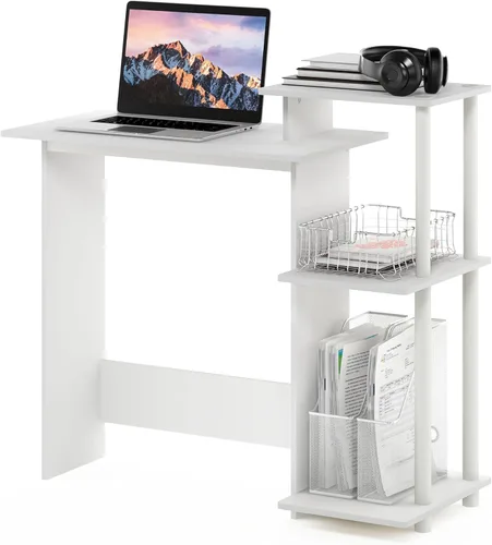Miniatura 6 de Furinno - Escritorio compacto para computadora con estantes, Tablero de partículas, Negro / Gris