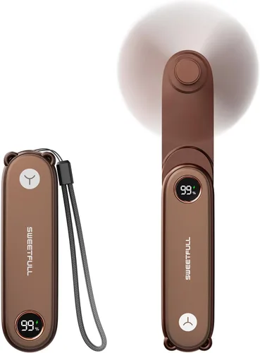 Miniatura 13 de SWEETFULL Mini Ventilador Portátil de Mano con Pantalla LED, 3 en 1 Personal Plegable Recargable por USB, Ventilador de Mano y Linterna para Viajes