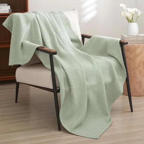 Miniatura 27 de PHF - Manta de punto gofre 100% de algodón tamaño king para cama, cobija ligera transpirable a prueba de engancho, ideal para acolchado en climas