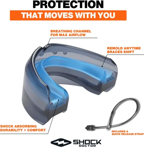 Miniatura 3 de Shock Doctor Braces Protector Bucal de Fútbol Americano, Dientes Superiores e Inferiores. Convertible, Ultra Doble Protección, Protector Bucal