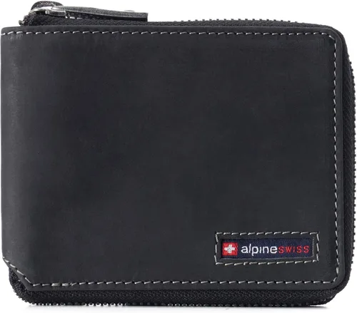 Alpine Swiss Logan - Cartera plegable con cremallera para hombres o mujeres, caja fuerte RFID, viene en una caja de regalo