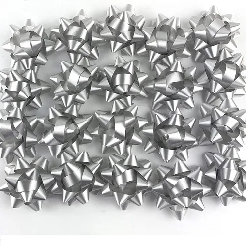 Worlds Lazos de regalo de confeti plateados, lazos de regalo de estrella para regalos de Navidad, lazos de 2-3/4 pulgadas (paquete de 20)