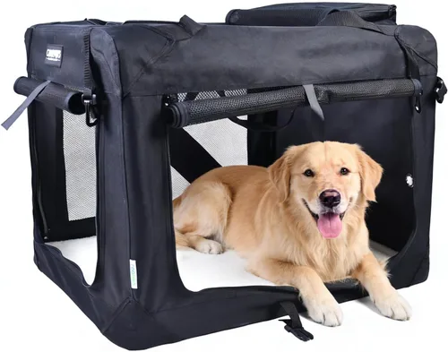 Miniatura 12 de JESPET Jaulas suaves para perros para mascotas, 3 puertas, plegables, con correas y tapete de forro polar para perros, gatos, conejos, uso