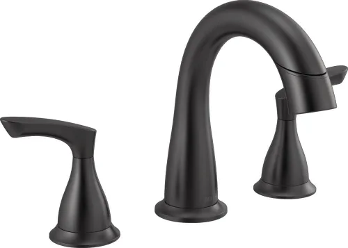 Delta Broadmoor - Grifo de baño negro mate con rociador, llave de lavabo de baño generalizada de 8 pulgadas con 3 orificios y rociador extraíble,