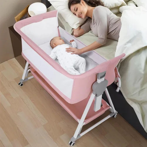 Miniatura 11 de Cowiewie Moisés Junto a la Cama, Moisés para Bebé con 7 Alturas Ajustables, Moisés Junto a la Cama para Bebé con Almacenamiento, Malla Transpirable