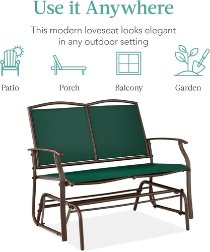 Miniatura 7 de Best Choice Products Banco de acero para 2 personas para patio, columpio, balancín para terraza, porche con tela de textileno, marco de acero, verde