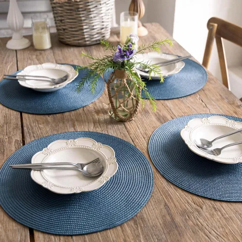 Miniatura 6 de FunWheat Juego de 4 manteles individuales redondos trenzados para mesas de comedor, tejidos, lavables, antideslizantes, 15 pulgadas (azul, 4 piezas)
