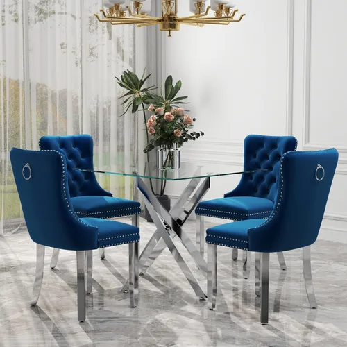 Miniatura 26 de Juego de comedor de 3 piezas con superficie de vidrio transparente, juego de comedor cuadrado minimalista moderno de 36'', juego de mesa de cocina